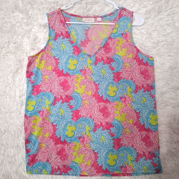 Belle By Kim Gravel Tank Top Women’s Medium Paisley Print V-Neck Wrinkle Free - Picture 1 of 6